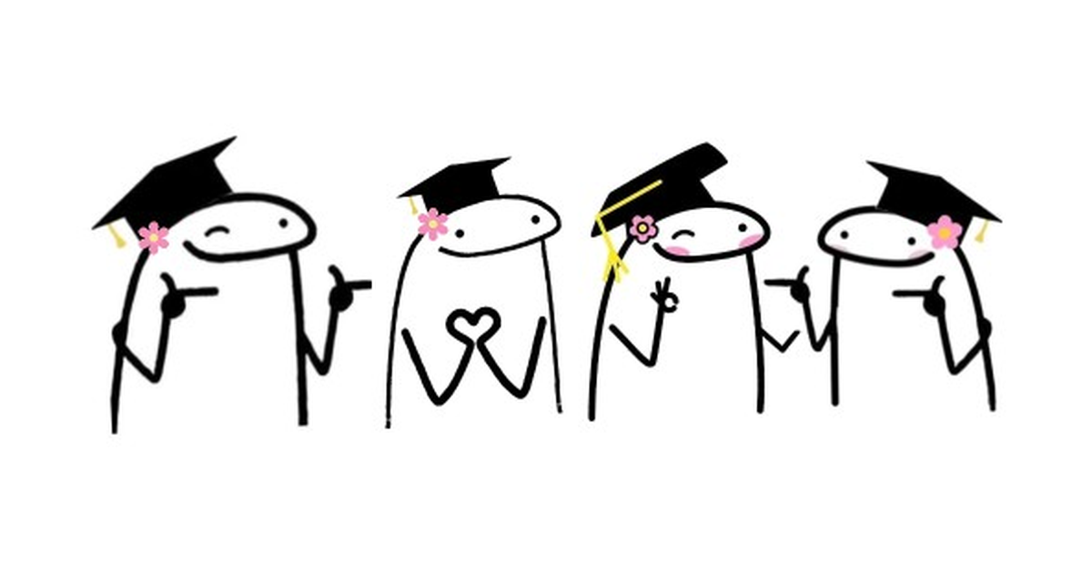 Four Flork-style graduate doodles making hearts and pointing — Gen Alpha slang dictionary cover