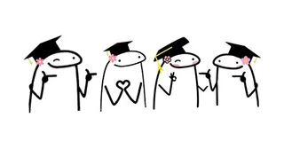 Four Flork-style graduate doodles making hearts and pointing — Gen Alpha slang dictionary cover